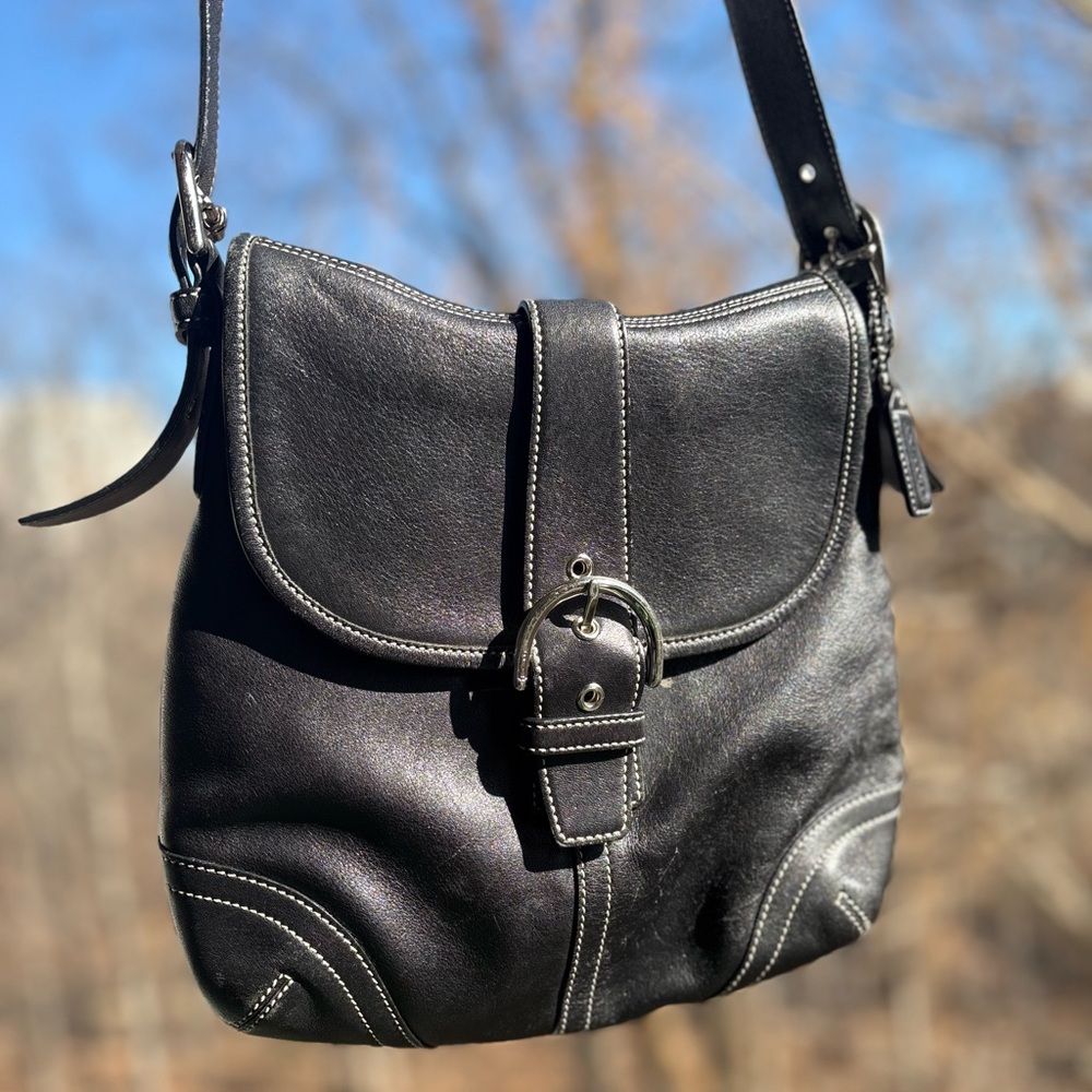 Coach Black Leather Shoulder Bag with Silver Hardware